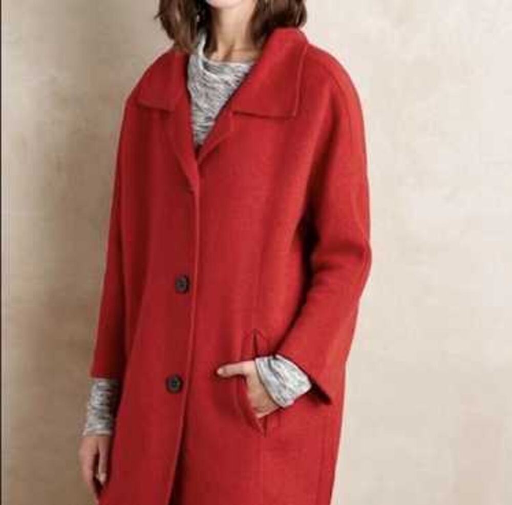 Anthropologie Elevenses Brienne Wool Blend Coat - Red - Size Large